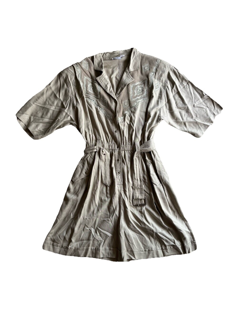 Vintage 80s Together Khaki Playsuit Shorts Romper 1 Piece Missy Sz 12 Western